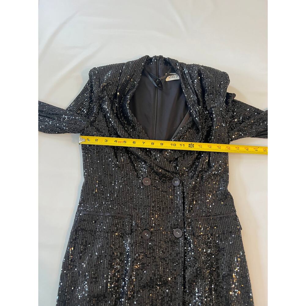 Eliza J Sequin Button Down Coat Dress Womens Size 8 Y2K Glam Party Event Black - Picture 5 of 15